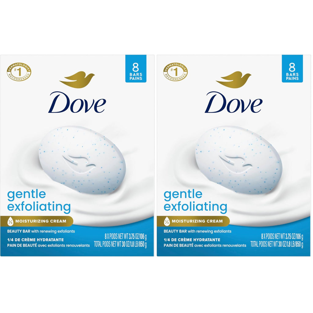 Dove Gentle Exfoliating Beauty Bar Soap , Renewing 8 Count 3.75 oz | For exfoliating care, Helps smooth dull skin, With plant-based cleansers, Sulfate-free