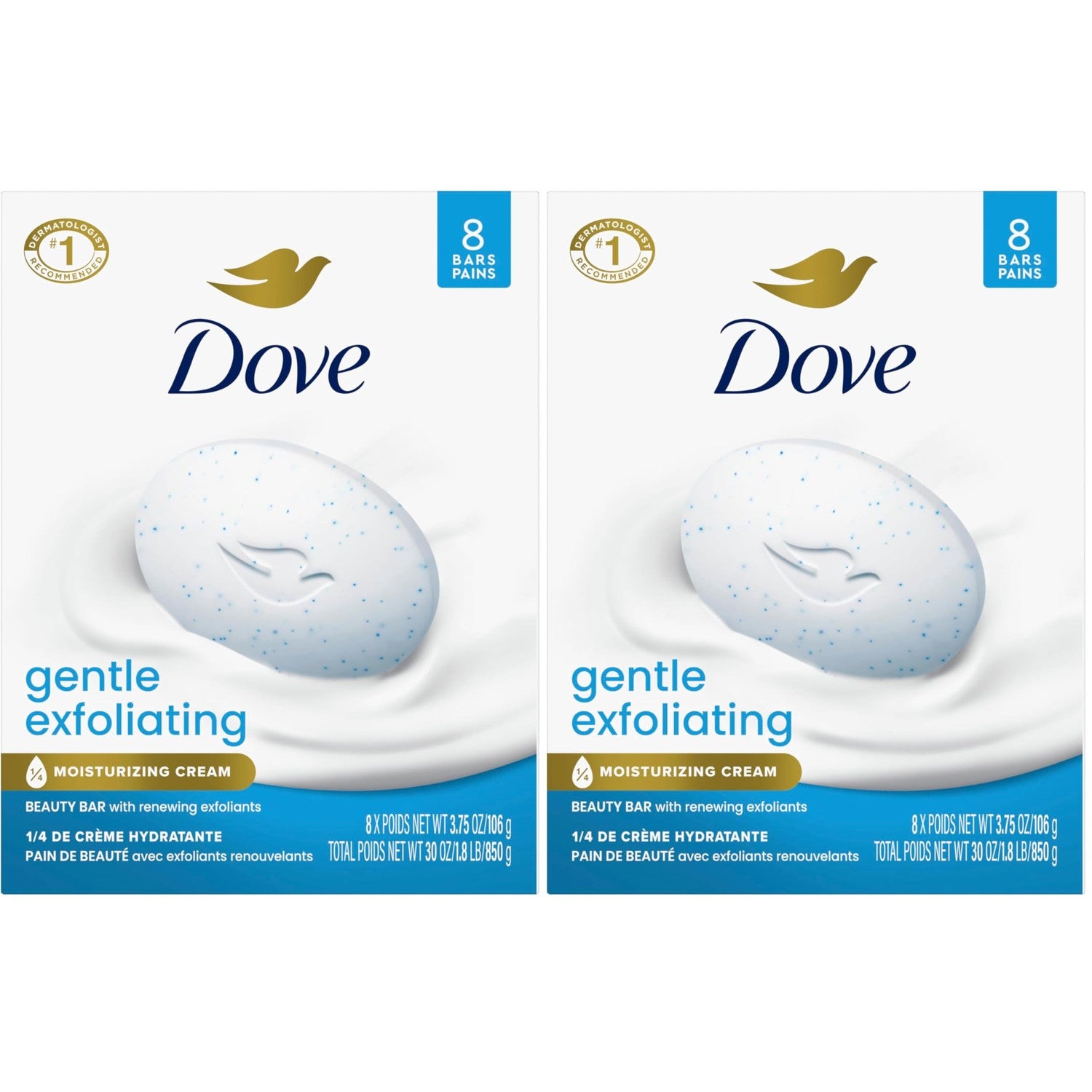 Dove Gentle Exfoliating Beauty Bar Soap , Renewing 8 Count 3.75 oz | For exfoliating care, Helps smooth dull skin, With plant-based cleansers, Sulfate-free