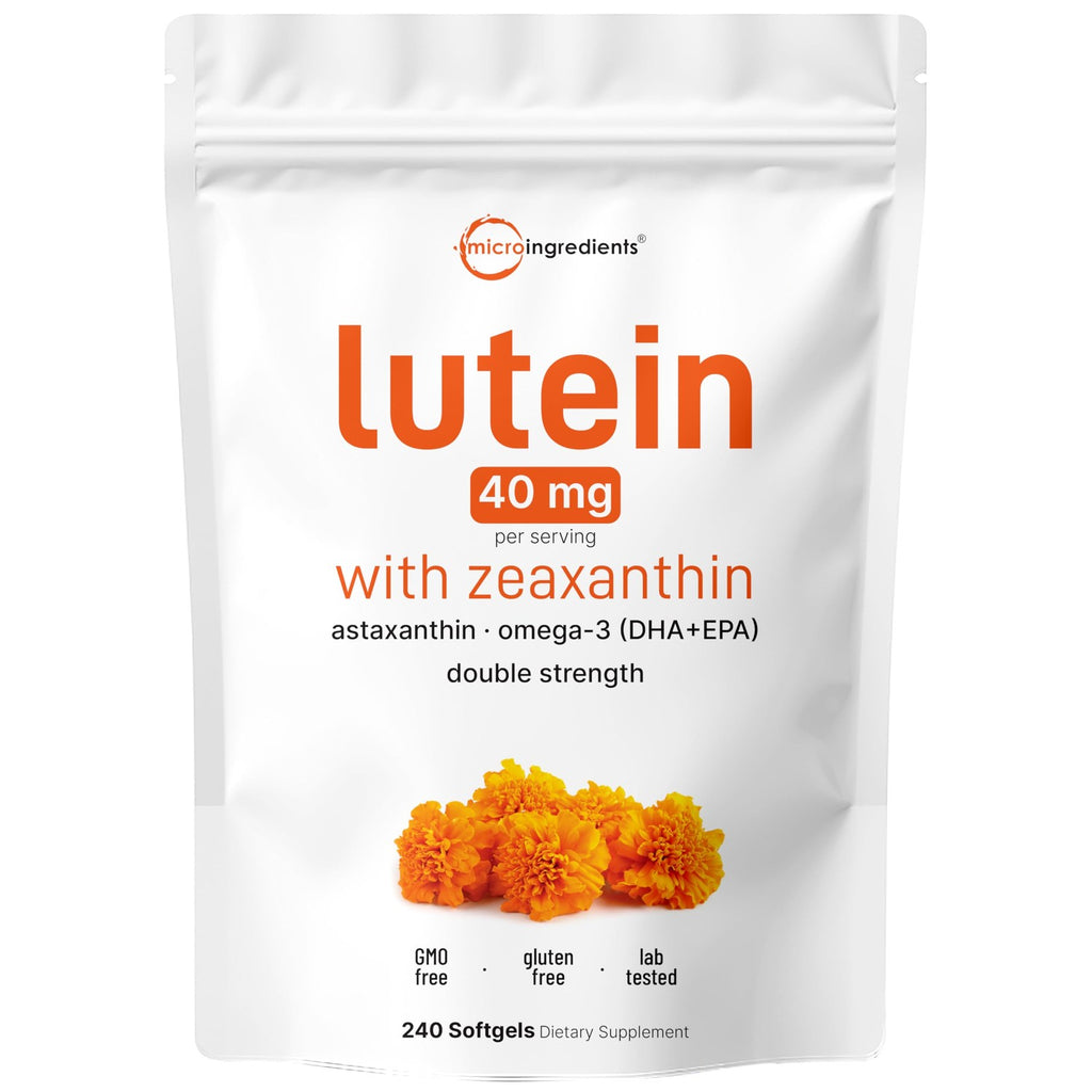 Micro Ingredients Lutein Zeaxanthin 40mg Per Serving | Omega-3 DHA + EPA | 4-in-1 Lutein Complex with Astaxanthin & Phospholipids | From Marigold Flower Extract | 240 Softgels
