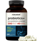 NatureBell Probiotics 200 Billion CFU Per Serving, 40 Strains, 240 Capsules | 4-in-1: Probiotics, Prebiotics, Postbiotics & Enzymes. Full-Spectrum, Multi-Strain. For Men & Women. Vegetarian, Non-GMO.