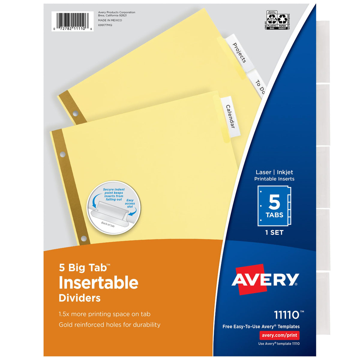Avery® Paper Dividers, Insertable Big Tab™, 5-Tab, Clear, 1 Set