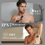 Hatteker 4 in 1 Multifunctional Dual - Head Body Hair Trimmer for Men, IPX7 Waterproof Groin & Body Hair Groomer, Rechargeable Body Electric Shaver Razor