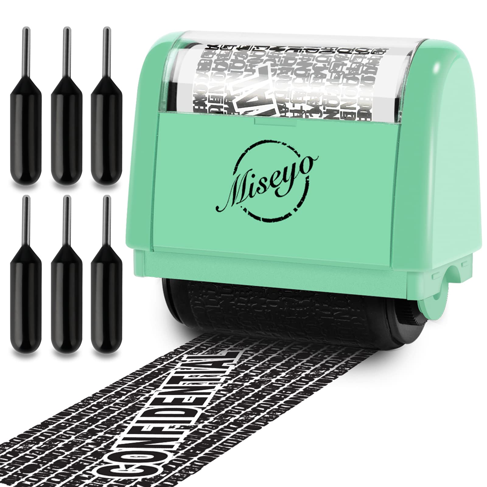 Buy now Miseyo Wide Identity Theft Protection Roller Stamp Set - Yellow (3 Refill Ink Included) Mint Green Stamp+6 Refills at indiglob india