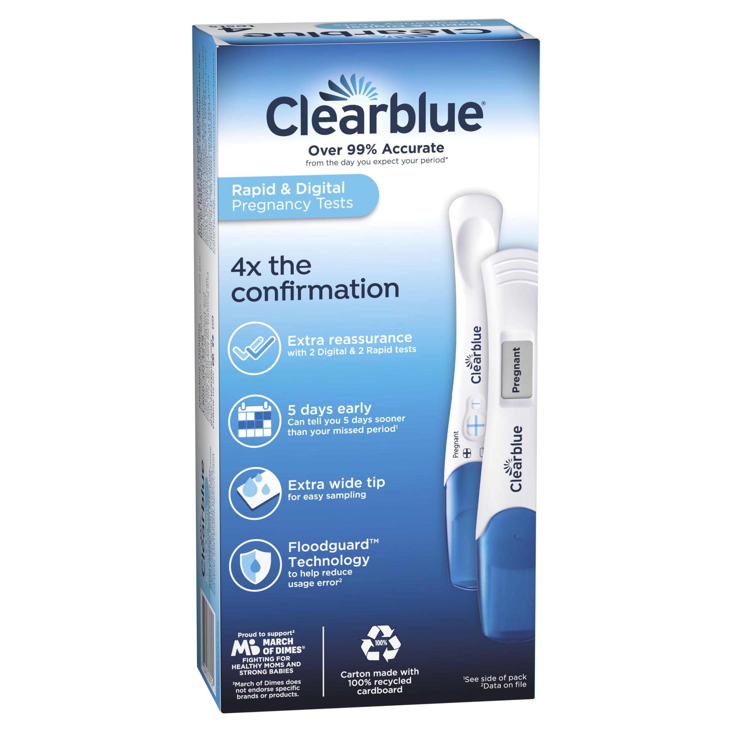 Buy now Clearblue Pregnancy Test Combo Pack, 4ct - Digital with Smart Countdown & Rapid Detection - Value Pack at indiglob india