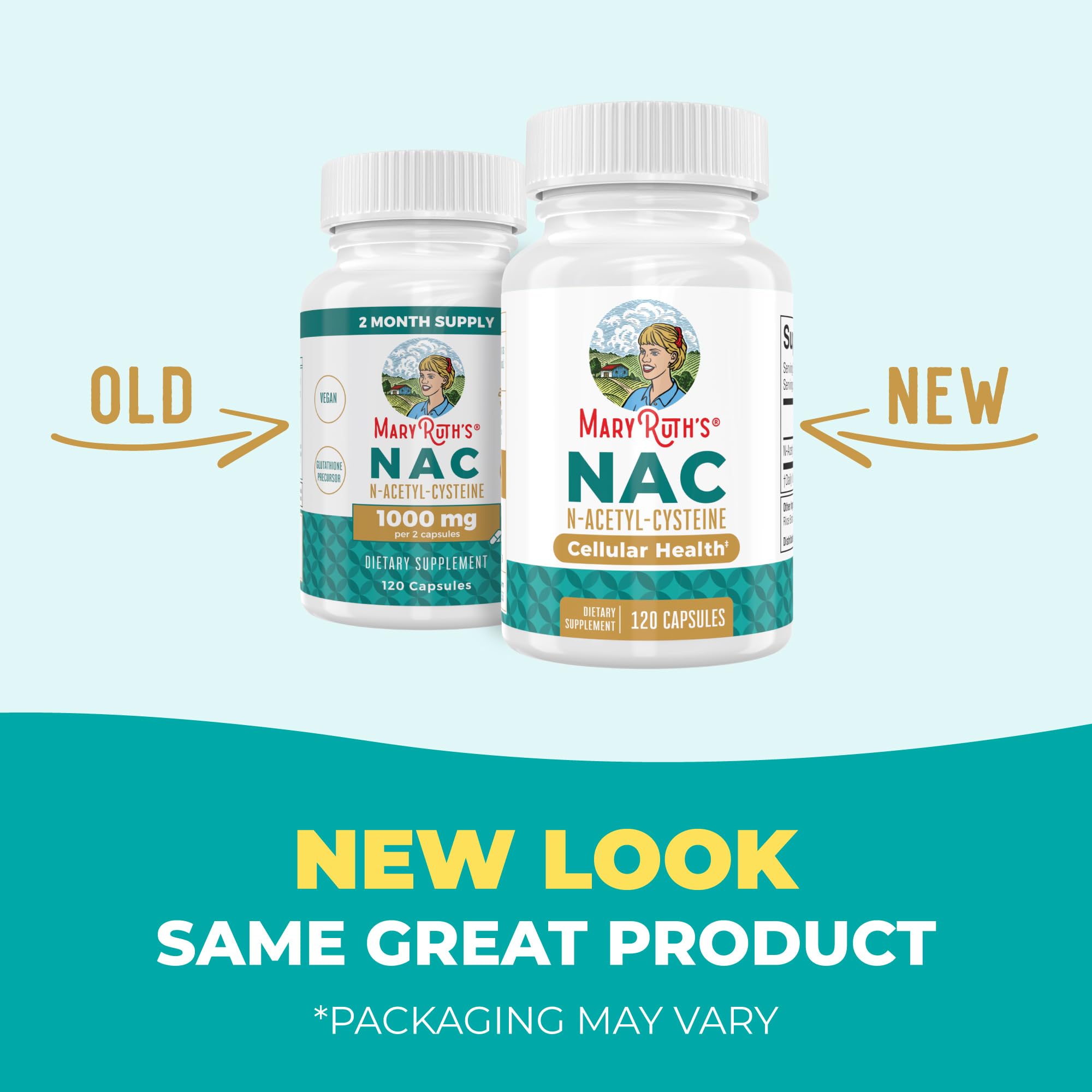 MARYRUTH'S NAC Supplement N-Acetyl Cysteine Capsules, Glutathione Precursor | Glutathione Precursor, Amino Acid, Cellular Health, Vegan, Non-GMO