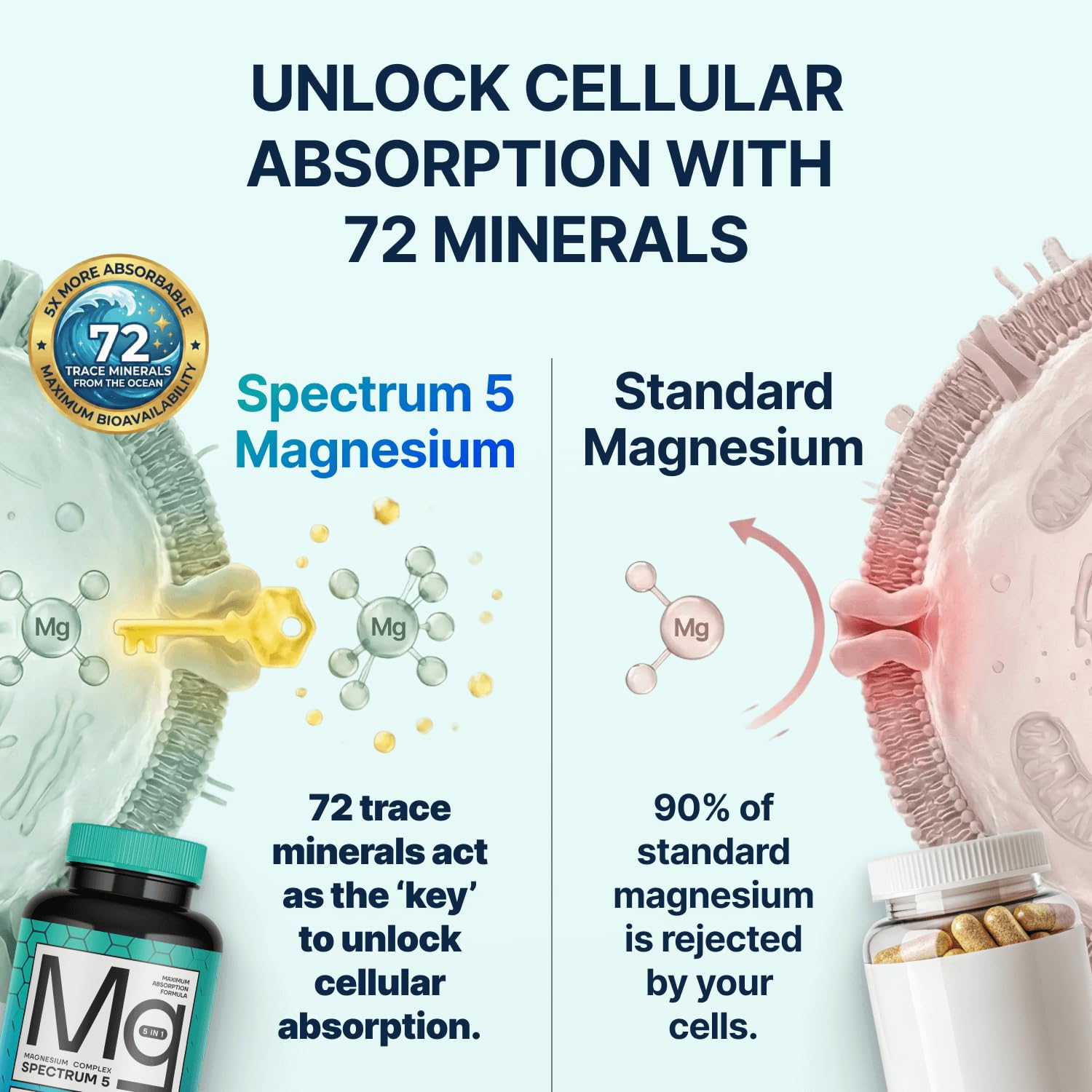 Spectrum 5 Magnesium | 5-in-1 Complex | + 72 Trace Minerals for Enhanced Absorption | Irish Sea Sourced | 500mg per Serving | Third Party Tested, GMP Certified