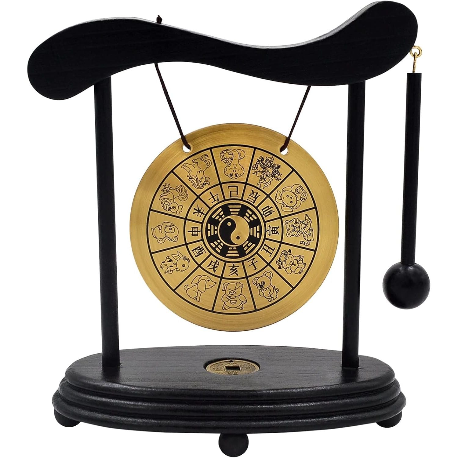 Buy now Feng Shui Brass Gong Desktop Zen Art for Fortune + Free Red String Bracelet H1301 W3359 at indiglob india