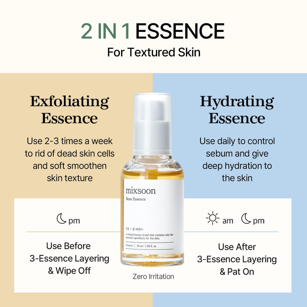 Bean Essence - Gentle Liquid Exfoliant for Glass Skin & Pore Care, 0.68floz | 2-in-1 Gentle Liquid Exfoliant & Hydrating Serum for Glass Skin & Pore Care, Korean Skincare, 20ml