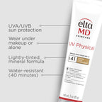 EltaMD UV Physical Tinted 100% Mineral Face Sunscreen, SPF 40 and 41 | Formulated with Antioxidants, 100% Mineral Actives, Transparent Zinc Oxide Finish, Water Resistant Up to 40 Minutes