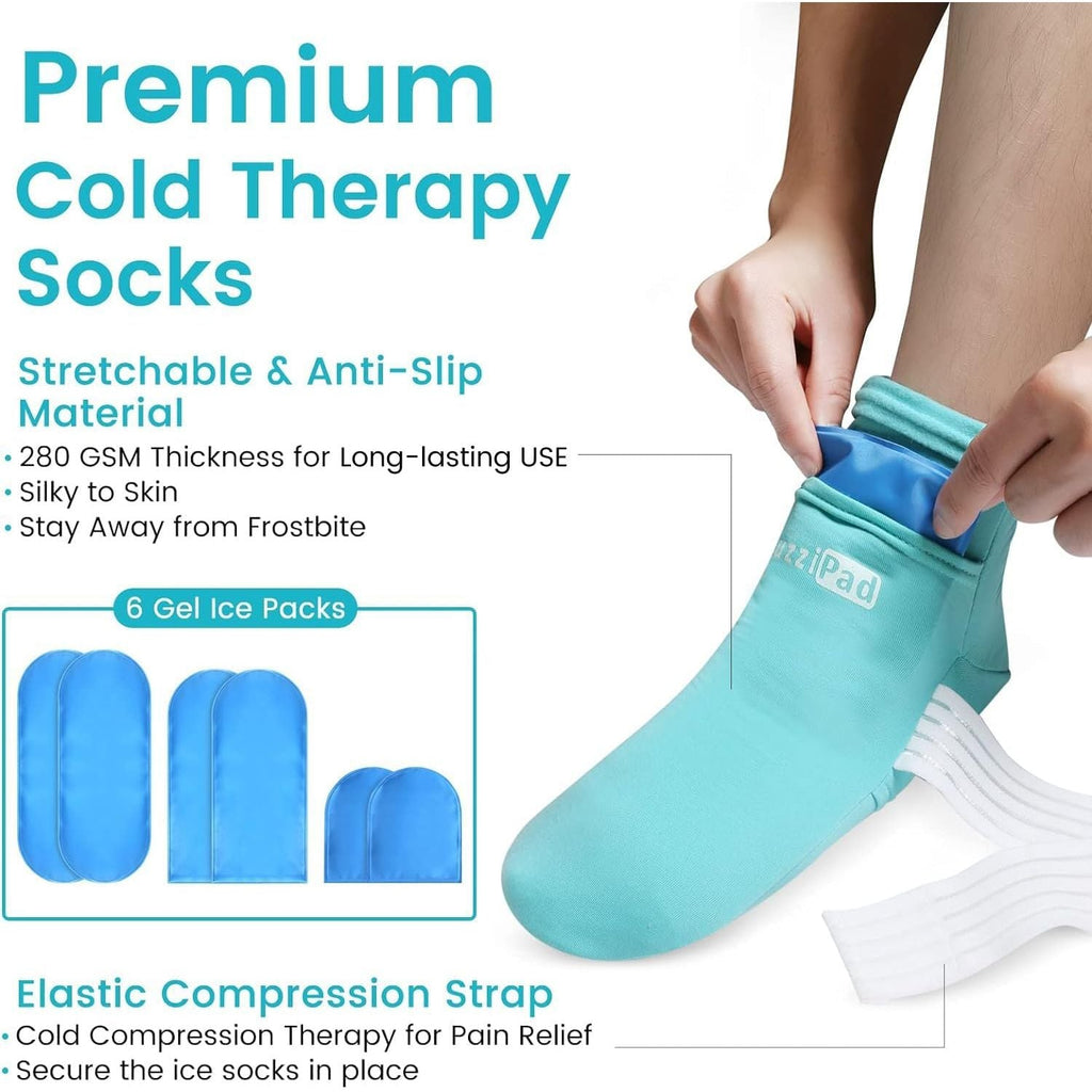 Buy now SuzziPad Cold Therapy Socks with Reusable Gel ice Packs - Achieve Relief from Sprains, Muscle Pain, Bruises, Swelling, Edema, Chemotherapy, Arthritis, Post Partum Foot (S/M) at indiglob india