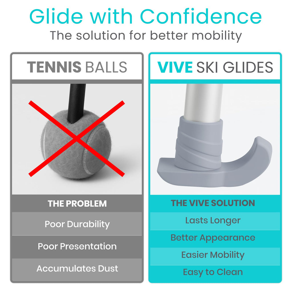 Vive Walker Ski Glides and Covers (4 Pack) - Skid Caps, Senior Accessories