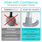 Vive Walker Ski Glides and Covers (4 Pack) - Skid Caps, Senior Accessories