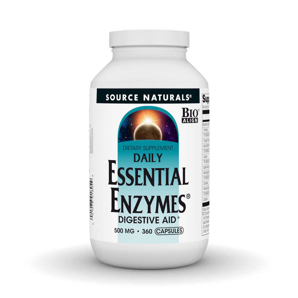 Source Naturals Daily Essential Enzymes, 500 mg - 60 Capsules | Bio-Aligned Digestive Aid Support for Digestion, Gas, Constipation & Bloating Relief*