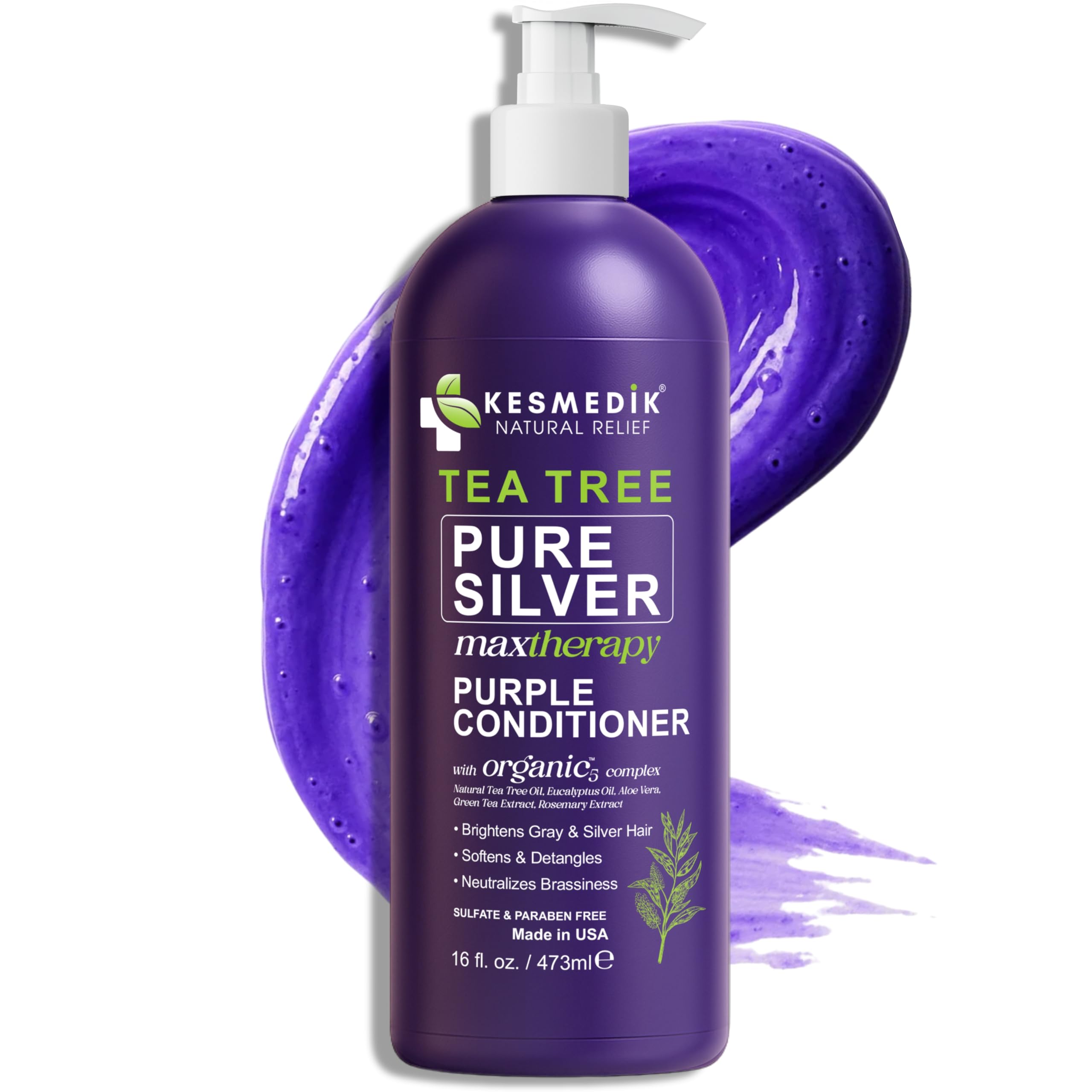 Tea Tree Purple Shampoo and Conditioner Set for Blonde, Silver & Gray Hair, Anti-Brass Toning & Brightening, Refreshes and Hydrates Scalp & Hair, Sulfate-Free Botanical Formula