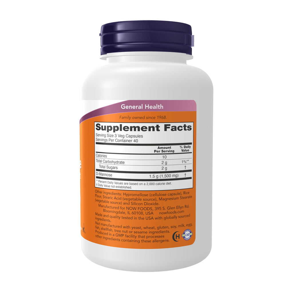 NOW Foods Supplements, D-Mannose 500 mg, Non-GMO Project Verified, Healthy Urinary Tract*, 120 Veg Capsules