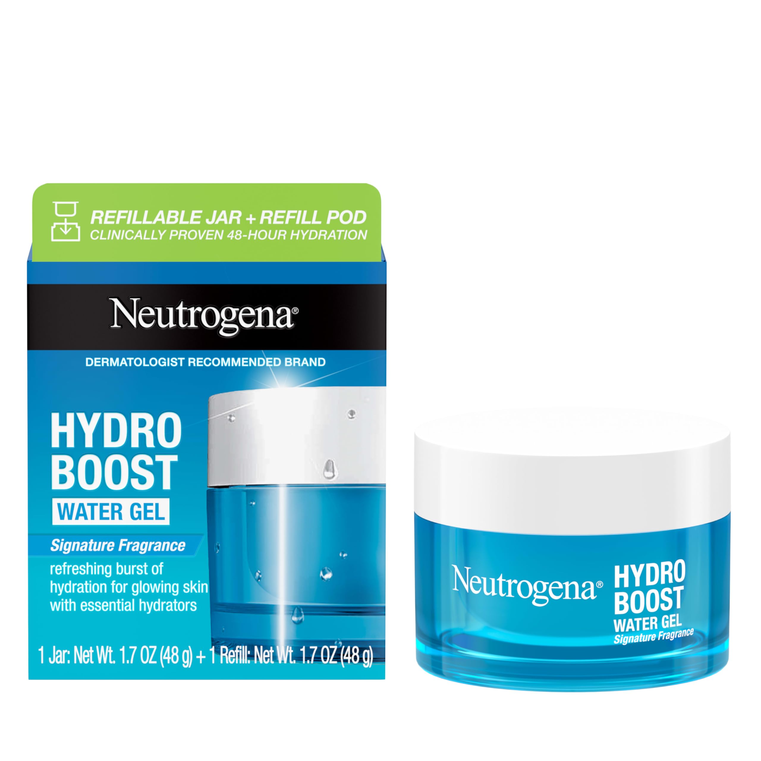 Neutrogena Hydro Boost Water Gel Face Moisturizer Refill Pod, Refill Pack-of Hyaluronic Acid Moisturizer for a Refreshing Burst of Hydration & Dewy Skin, Signature Fragrance, 1.7 oz,(Pack of 2)