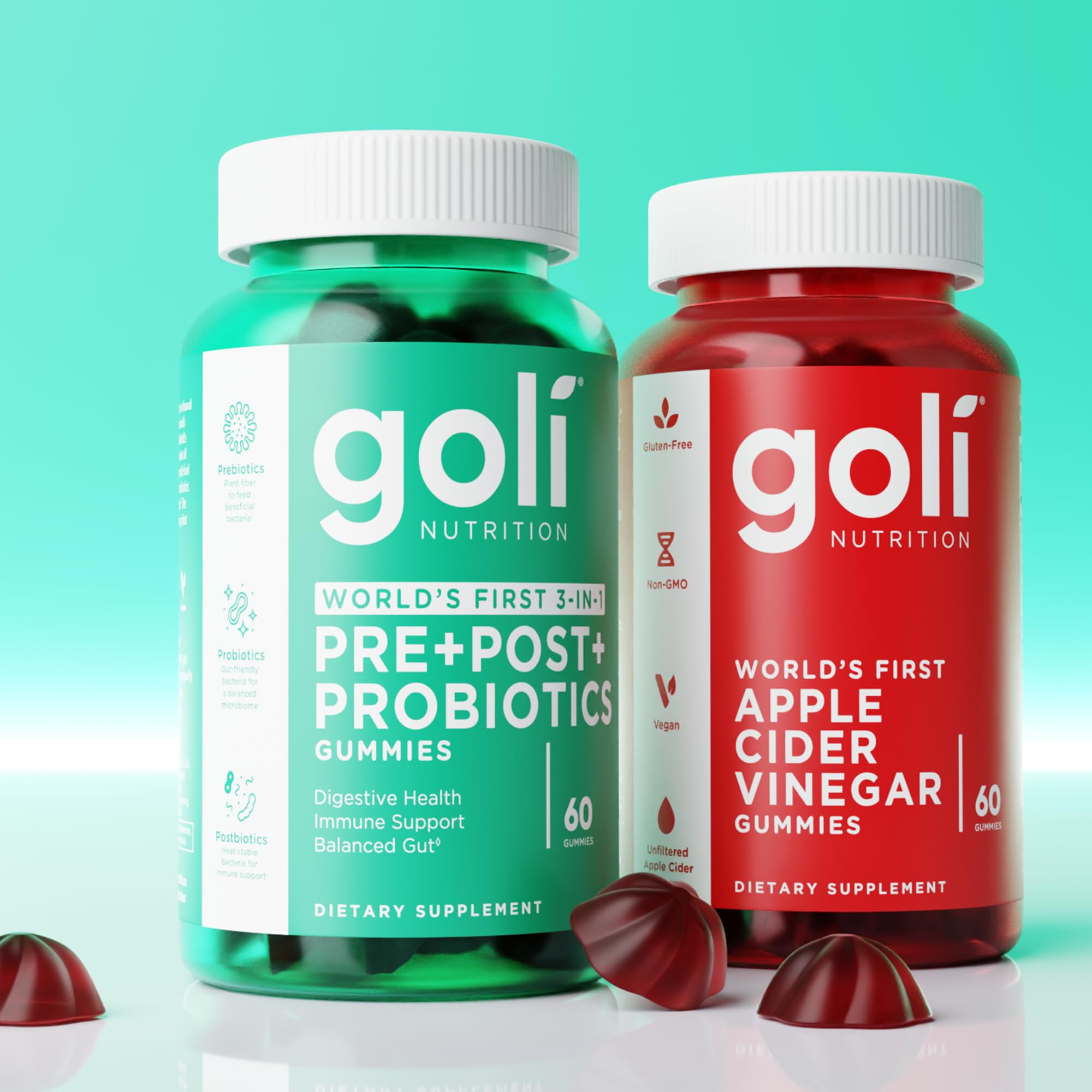 Goli Pre Pro Postbiotic Gummies - Worlds First 3-in-1 Formula with DE111 Probiotics, XOS Prebiotics, MCC1849 Postbiotics - Vegan, Non-GMO, Gluten-Free, 180 Count (3 Pack)