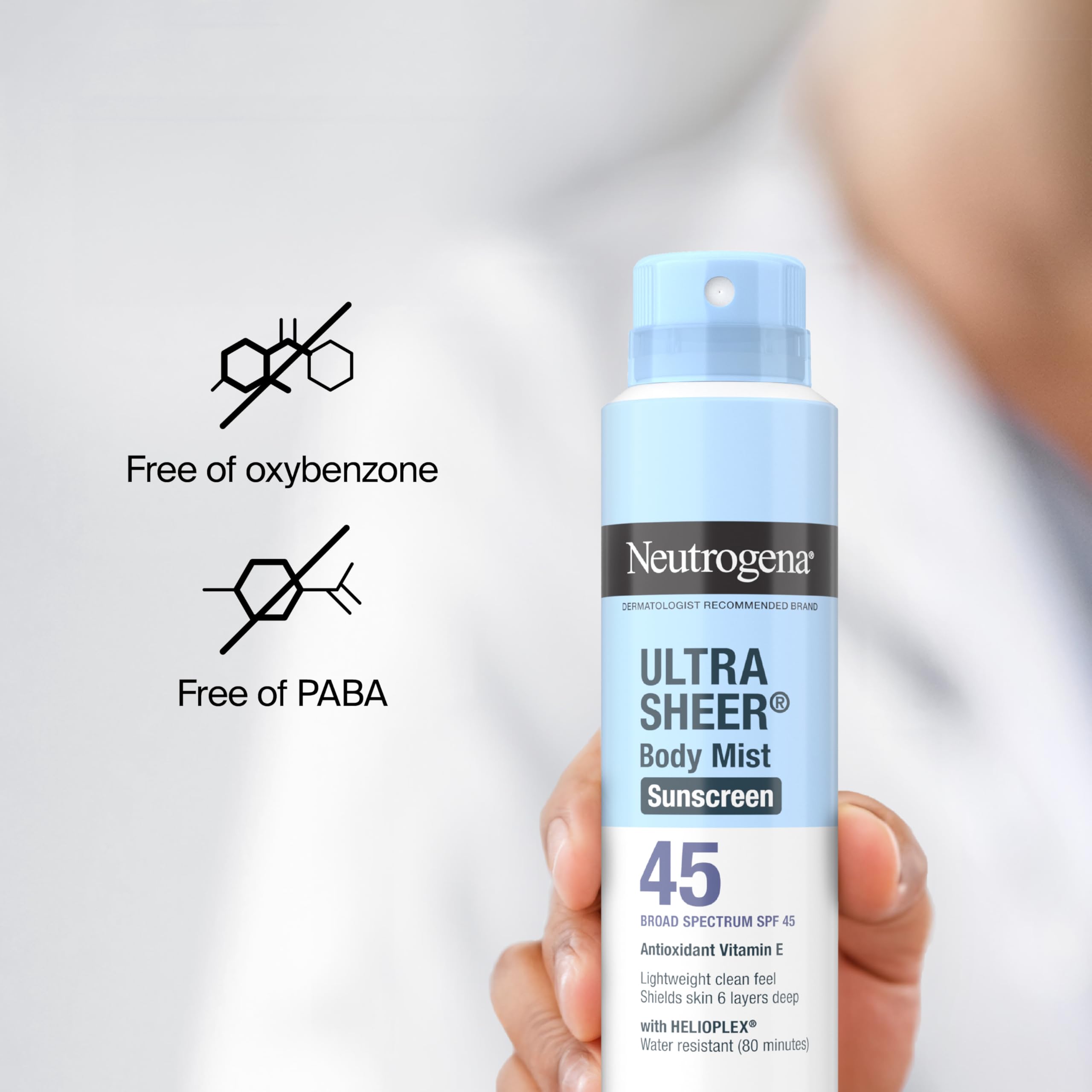 Buy now Neutrogena Ultra Sheer Body Mist Sunscreen Spray, Broad Spectrum SPF 45, Lightweight Spray Sunscreen, Non-Greasy & Water Resistant, Oil-Free & Non-Comedogenic UVA/UVB, 5 oz Pack of 3 at indiglob india