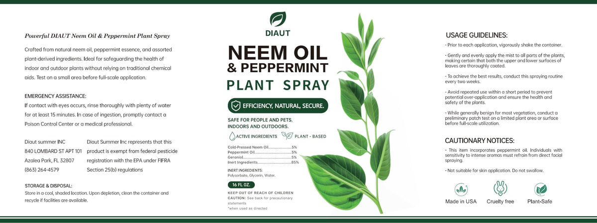 Neem Oil Spray for Plants with Peppermint Oil, Easy Ready to Use Natural Plant Wash and Foliage Care for Indoor and Outdoor Plants, Gardens, Houseplants & Vegetables, 16 oz