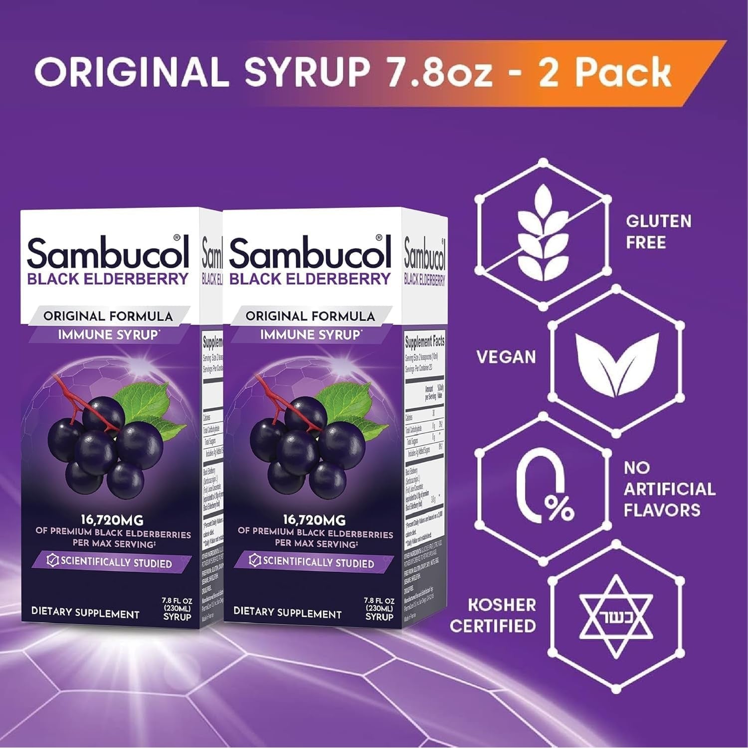 Sambucol Black Elderberry Syrup - Original Formula - 7.8 Fl Oz, 2 Pack | Black Elderberry Liquid, Immune Support for Kids and Adults, High Antioxidants, Gluten Free