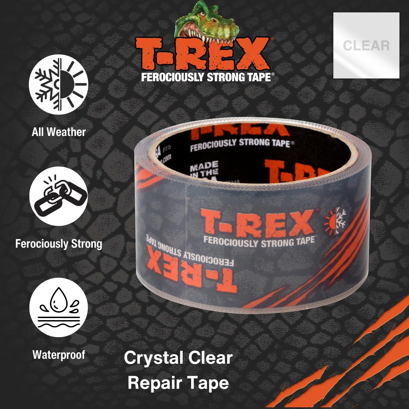 Buy now T-REX Ferociously Strong Repair Tape, Sticks to Wet Surfaces, All Weather and UV Resistant, 1.88" x 9 Yards, Clear, 1-Roll (241535) at indiglob india