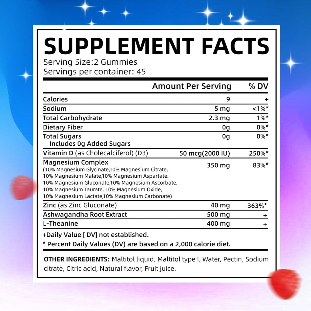 Magnesium Complex 14-in-1 Gummies Sugar-Free – with Ashwagandha, L-Theanine, D3 & Zinc – Cortisol Supplements for Women – Berry Flavor 90 Gummies 45 Servings