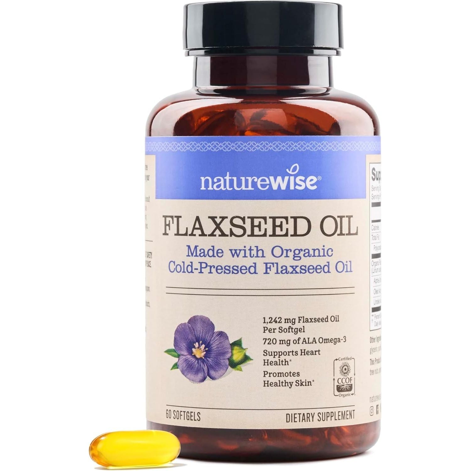 Buy now NatureWise Flaxseed Oil 1200 mg, Fish Free Omega 3 6 9 with 720mg ALA, Dietary Supplement for Heart Health Support - Organic, Cold Pressed, Non-GMO - 120 Softgels[4-Month Supply] 60 Count (Pack of 1) at indiglob india