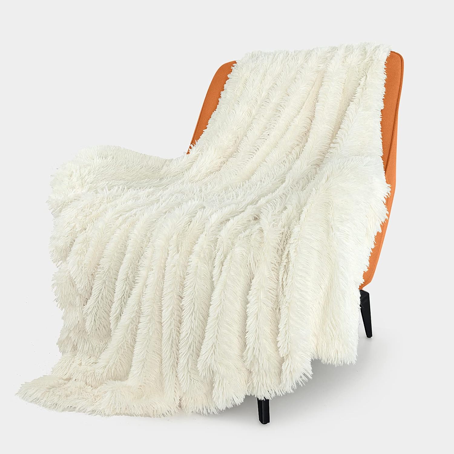 Buy now TOONOW Extra Soft Fuzzy Faux Fur Throw Blanket 50"x60", Reversible Lightweight Fluffy Cozy Plush Comfy Microfiber Fleece Decorative Shaggy Blanket for Couch Sofa Bed, Pure White 50"x60" Cream White at indiglob india