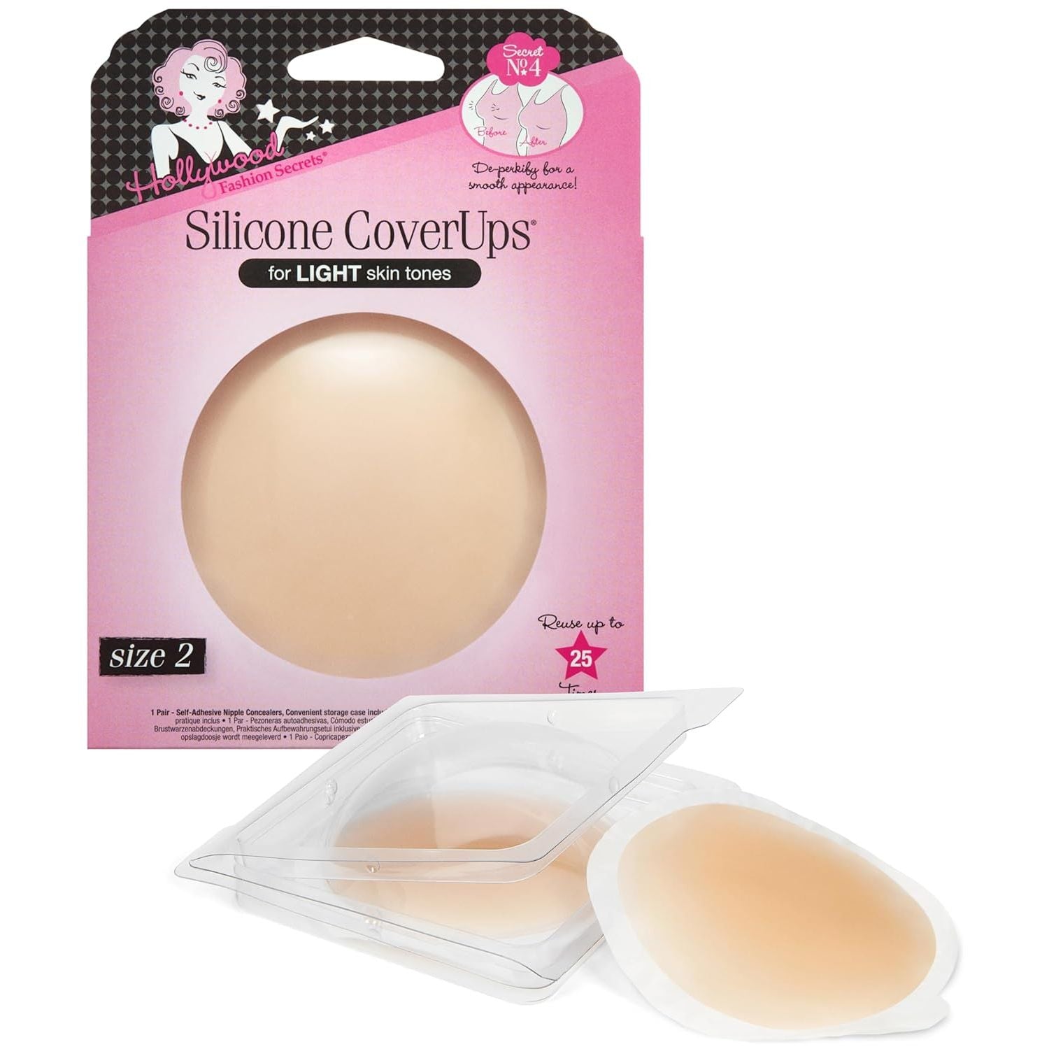 Buy now Hollywood Fashion Secrets Silicone Coverups, Hypoallergenic, Reusable, Washable, Gentle on Skin, Ultra Thin, Self Adhesive, Dark Shade, 1 Pack Size 2 (Pack of 1) Light at indiglob india