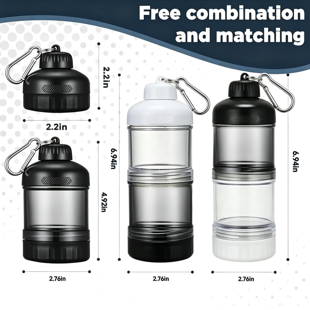 2 Pcs Protein Powder Container to Go, Portable Protein Powder Dispenser with 2 Stackable, Suit for Workout, Fitness, Travel（Black & White）