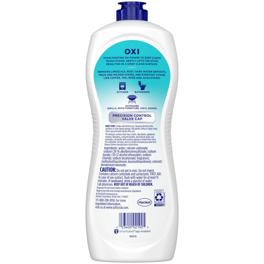 Soft Scrub Cleanser, Oxi, 36 Oz, Multi Surface Cleaner, Boosted With Borax