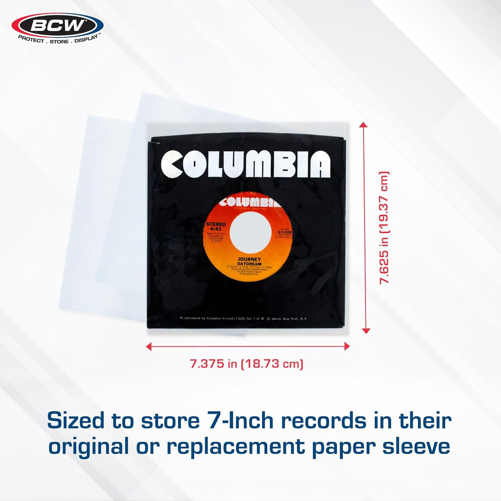 Buy now BCW 45 RPM Record Sleeves - 100 Count | Fits Standard 7 Inch Single 45s | Snug-Fit 2 Mil Polypropylene Outer Sleeves | Archival Plastic Covers for Vinyl Record Storage and Protection at indiglob india