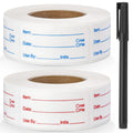 2 Rolls 1000 Pcs Removable Food Labels, 1 x 2 Inch Date Stickers w/Bonus Writing Pen for Freezer Refrigerator Food Containers, Easy to Write on Food Labeling for Food Storage Organization Kitchen Use