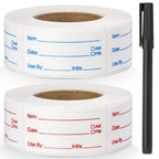 2 Rolls 1000 Pcs Removable Food Labels, 1 x 2 Inch Date Stickers w/Bonus Writing Pen for Freezer Refrigerator Food Containers, Easy to Write on Food Labeling for Food Storage Organization Kitchen Use