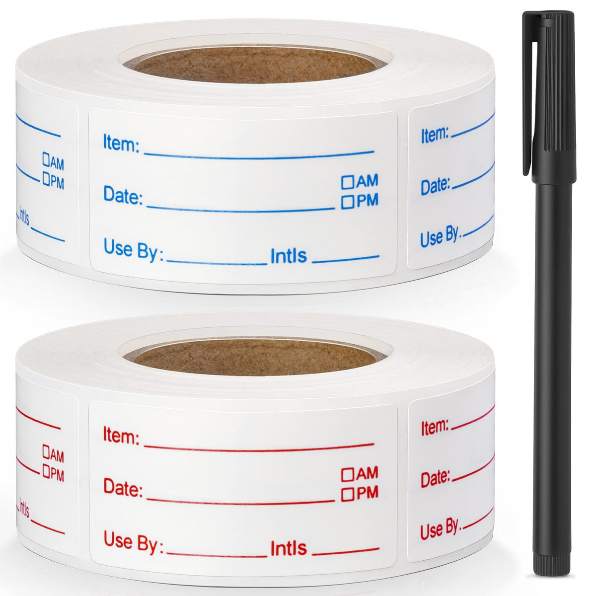2 Rolls 1000 Pcs Removable Food Labels, 1 x 2 Inch Date Stickers w/Bonus Writing Pen for Freezer Refrigerator Food Containers, Easy to Write on Food Labeling for Food Storage Organization Kitchen Use
