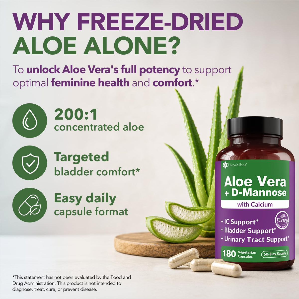 Intimate Rose Aloe Vera Capsules, IC Supplements - Aloe Vera Extract Pills