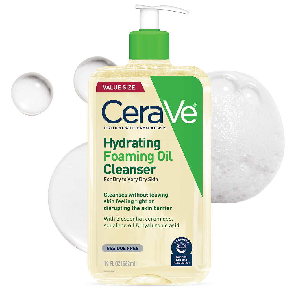 CeraVe Hydrating Foaming Oil Facial Cleanser with Hyaluronic Acid, 19oz | Squalane Face & Body Wash with Double-Cleansing Efficacy Removes Makeup without Residue, For Dry To Very Dry Skin