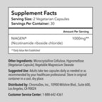 TRU NIAGEN NAD+ Supplement, Nicotinamide Riboside 1000mg, 30 Daily Servings | High-potency NAD+ support: 1000mg Niagen NR daily from two 500mg capsules, supports cellular energy and healthy aging.