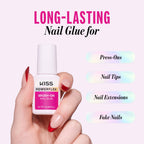 Kiss PowerFlex Nail Glue for Press Ons, Brush-On Applicator for Kits, Tips & Wraps, 0.17 oz, Ultra Hold, Fast Drying Adhesive, Instantly Repairs Cracks, Splits & Breaks, Seamless, Gap-Free Bond