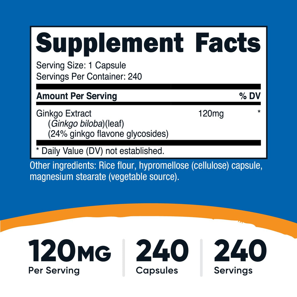 Nutricost Ginkgo Biloba 120mg, 240 Capsules, Extra Strength, Gluten Free | GMO-Free