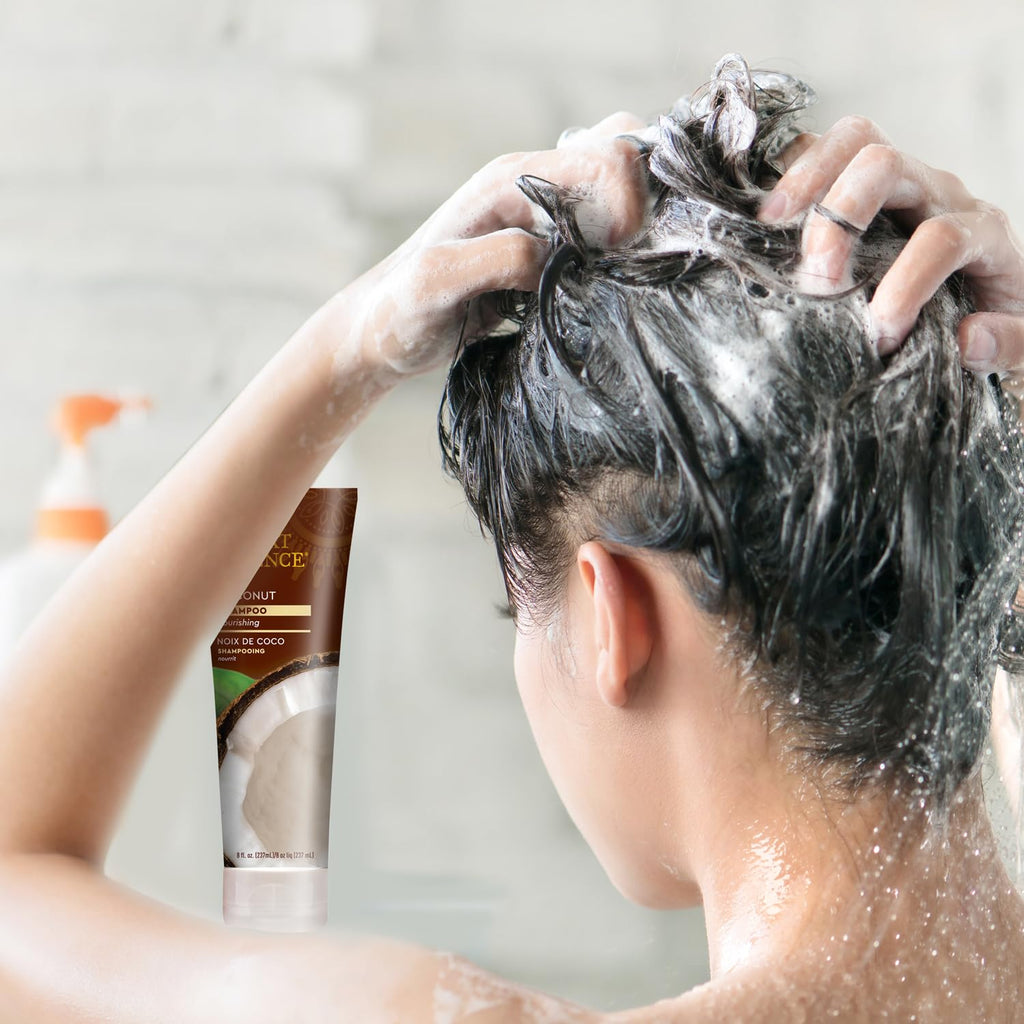 Buy now Desert Essence Coconut Shampoo, 8 fl oz - Gluten Free, Vegan, Paraben Free - Nourishing for Dry Hair with Coconut Oil, Shea Butter, & Hemp Oil - Mousturizes & Smooths Frizz 8 fl oz. at indiglob india