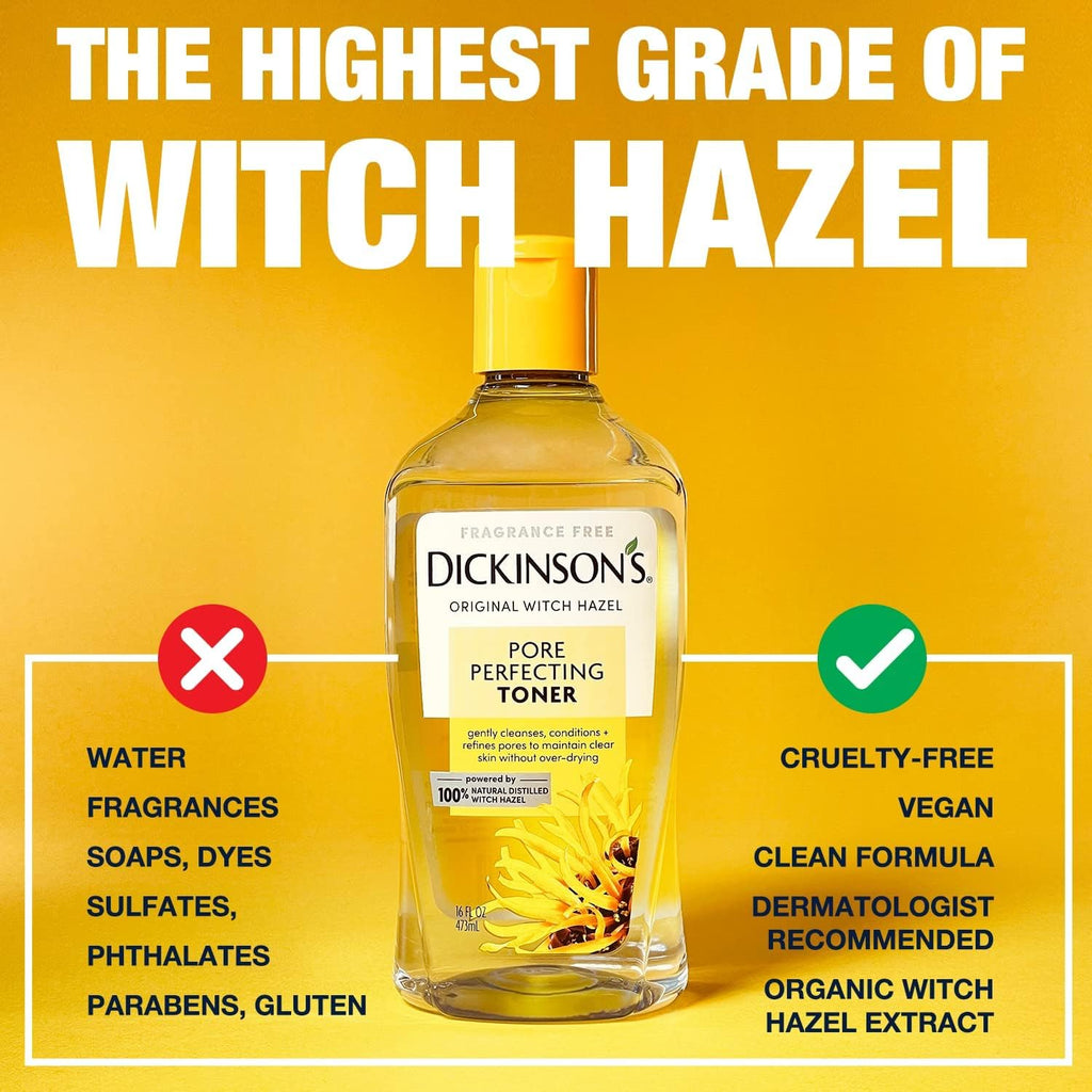 Dickinson's Witch Hazel Pore Perfecting Toner | 16 Fl Oz | 100% Natural Distilled Witch Hazel; America's #1 Toner; Refines Pores, Removes Impurities & Oil