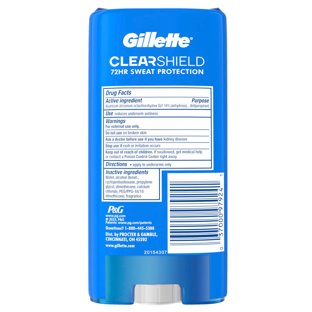 Gillette Antiperspirant and Deodorant for Men, 72hr Sweat & Odor Protection, Long Lasting Freshness, Anti-White Mark Technology, Clear Gel, Arctic Ice Scent, 3.8 oz (Pack of 2)