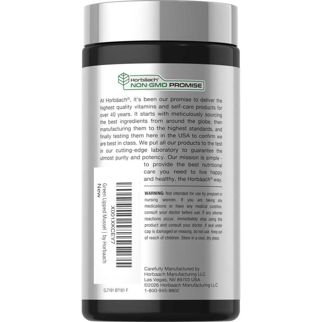 Horbäach Green Lipped Mussel |120 Capsules | from New Zealand | Premium Freeze Dried Mussel Powder | Non-GMO and Gluten Free