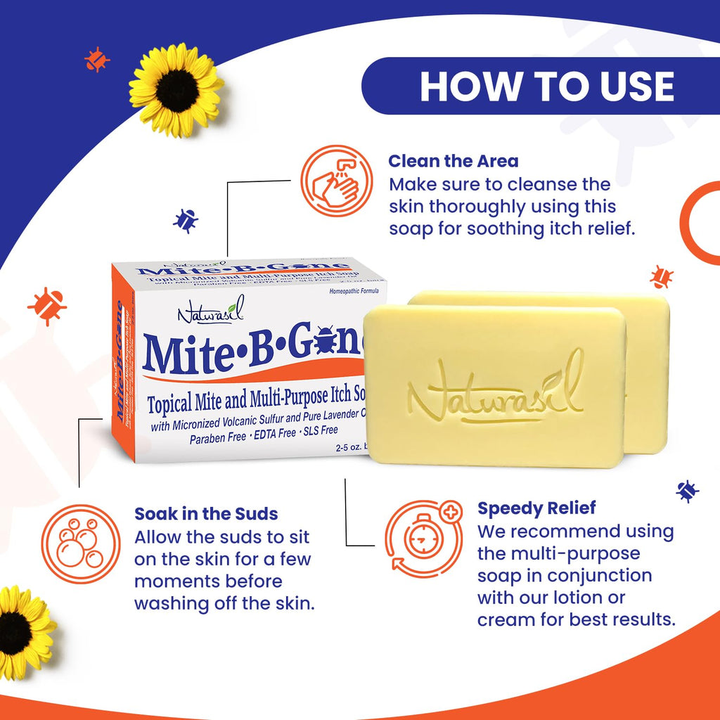 Mite Treatment for Humans, Sulfur Soap by Mite-B-Gone - 2 Pack, 5 oz Bars
