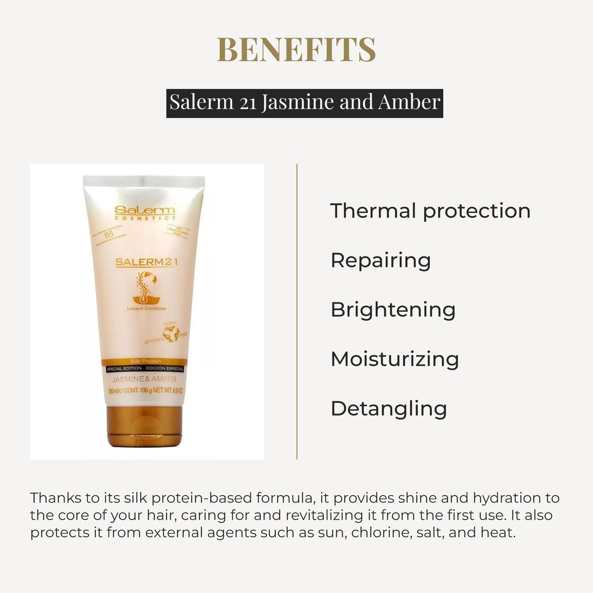 SALERM - 21 Jasmine and Amber - 200 ml - Leave-In Mask and Conditioner - with Silk Proteins - Anti-Frizz - Split Ends Repair - Deep Hydration