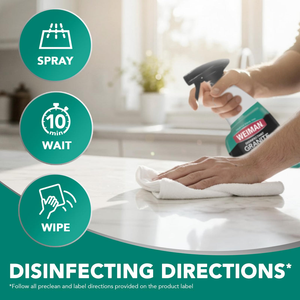 Weiman Disinfectant Granite Daily Clean & Shine - 12 fl oz (2 Pack) Safely Clean Disinfect and Shine Granite Marble Soapstone Quartz Quartzite Slate Limestone Corian Laminate Tile Countertop
