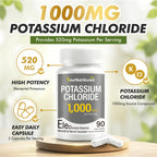 Potassium Chloride 1000mg Supplement, Electrolyte Balance Support
