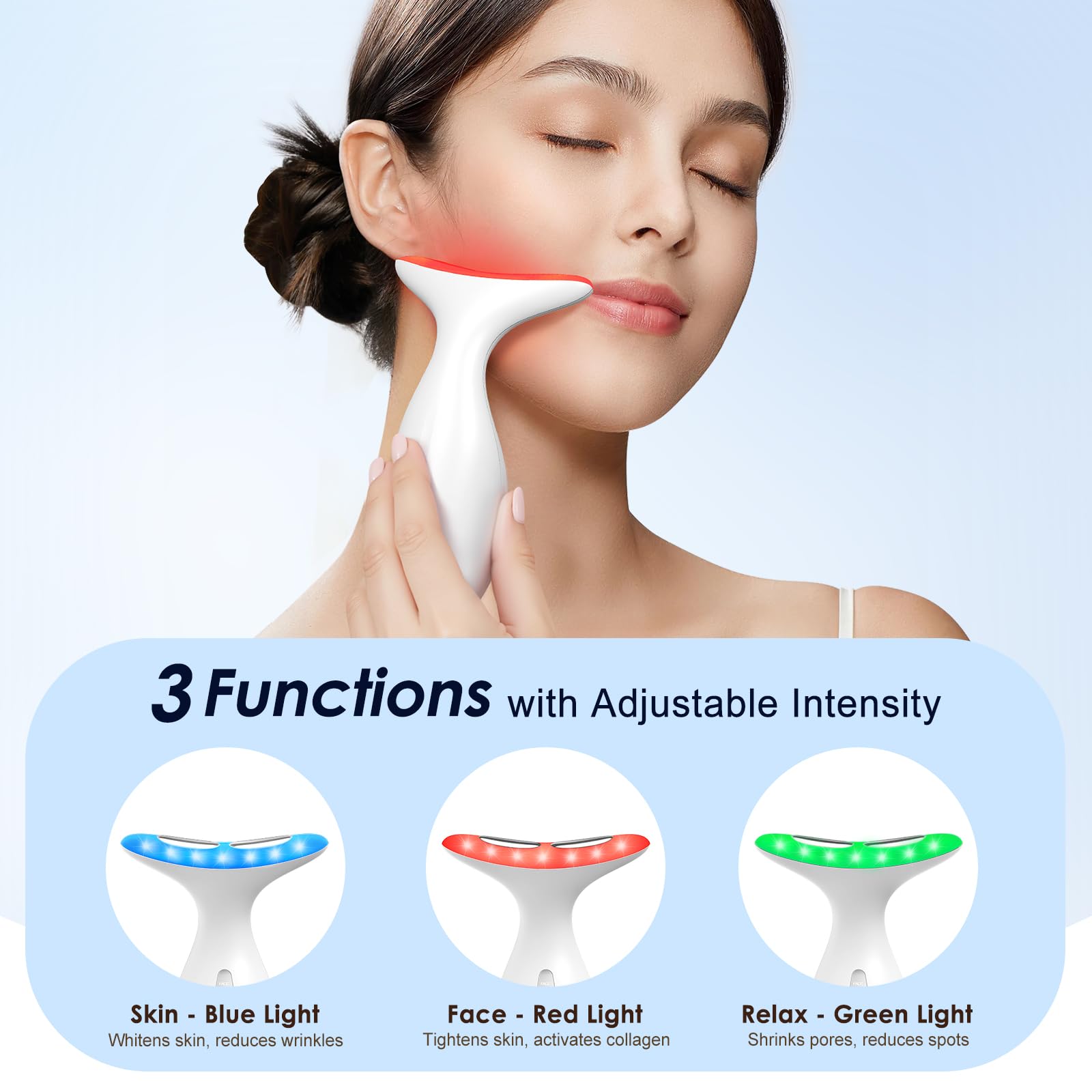 Neck Massager — Portable facial/neck massager with constant temperature heat therapy and vibration massage. USB rechargeable, three adjustable speeds. Relieves fatigue and aids in skincare absorption