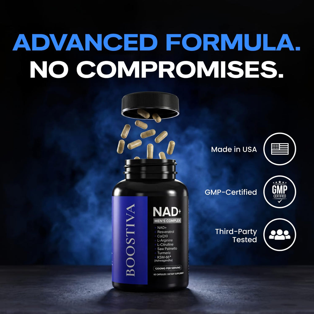 Liposomal NAD+ Supplement for Men – NAD Resveratrol Supplement with CoQ10, L-Carnitine, Ashwagandha, Maca & Zinc, Supports Energy, Focus, Stamina & Daily Men’s Vitality - 60 Capsules